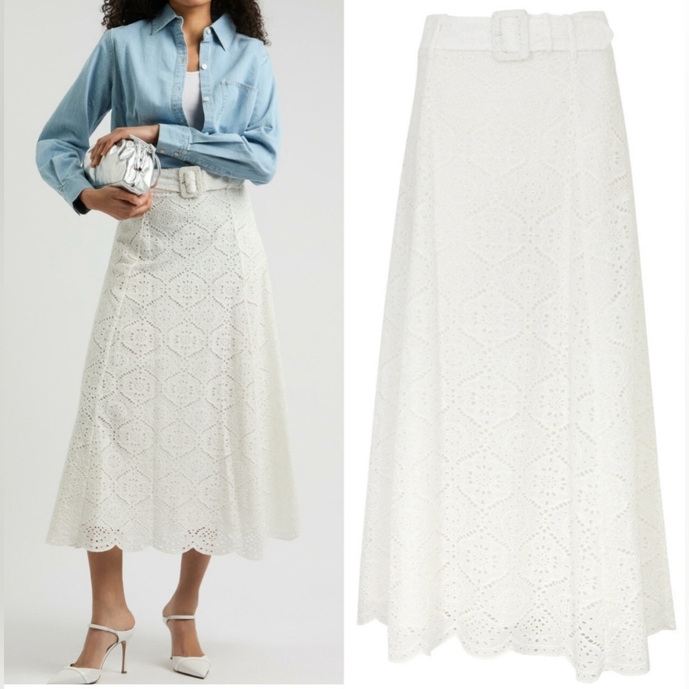 Veronica Beard Vintry Broderie Anglaise Cotton Midi Skirt NWT